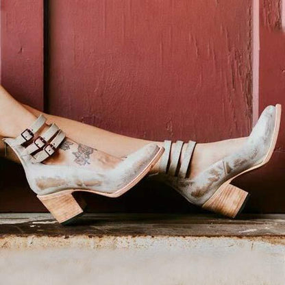 Dam Sandaler Öppna Höga Klackar Läder Vintage Stil-5