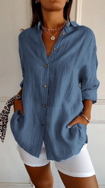 Variant image for Dam Blus Strukturerad Veckad Bomull Relaxed Fit-25