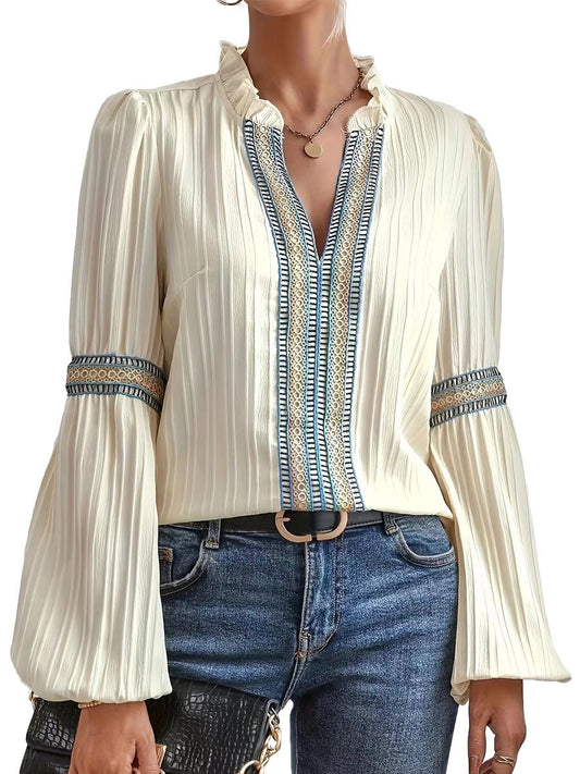 Dam Långärmad Blus Monokrom UV-skyddad Lätt Bomull Polyester-1