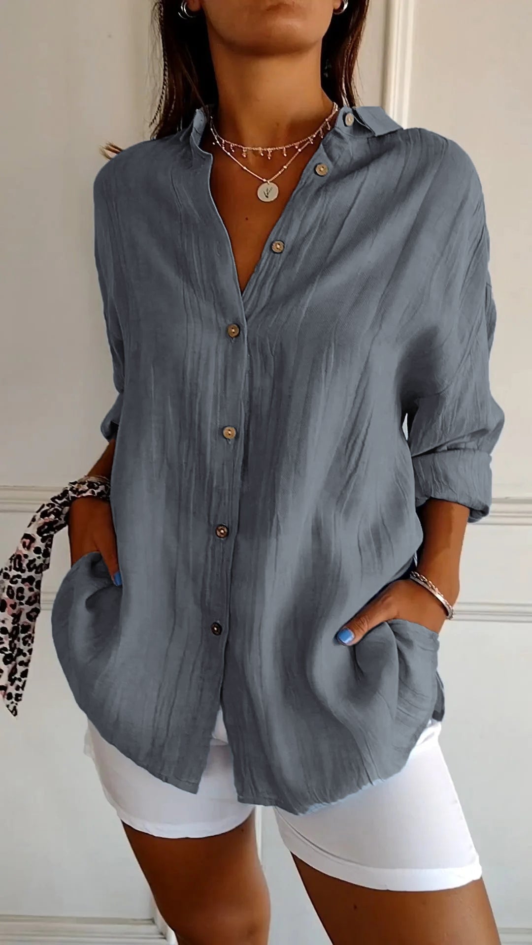 Variant image for Dam Blus Strukturerad Veckad Bomull Relaxed Fit-55