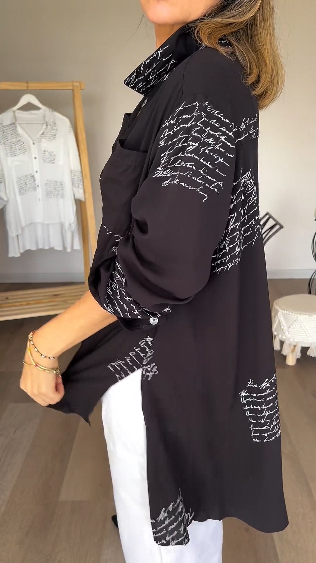 Dam Skjorta Boktryck Trendig Design i Bomull och Polyester 6