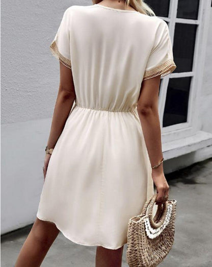 Dam Kort Klänning Modern Design Mjuk Tyg-3