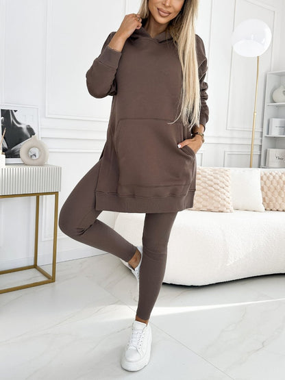 Mjukisset Dam – Tvådelat Set med Hoodtröja och Leggings i Mjuk Polyester och Elastan, Svart 1
