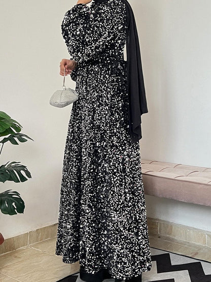 Dam Paljettklänning Lång Ärmar Rund Halsringning Polyester-4