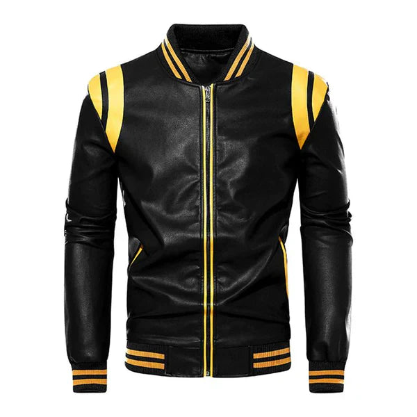 Herrjacka Läder Klassisk Basebolljacka Stil Ren Design-1
