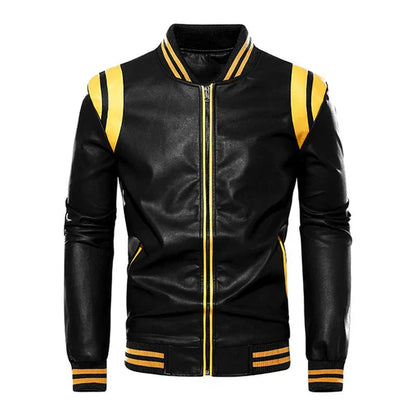 Herrjacka Läder Klassisk Basebolljacka Stil Ren Design-1