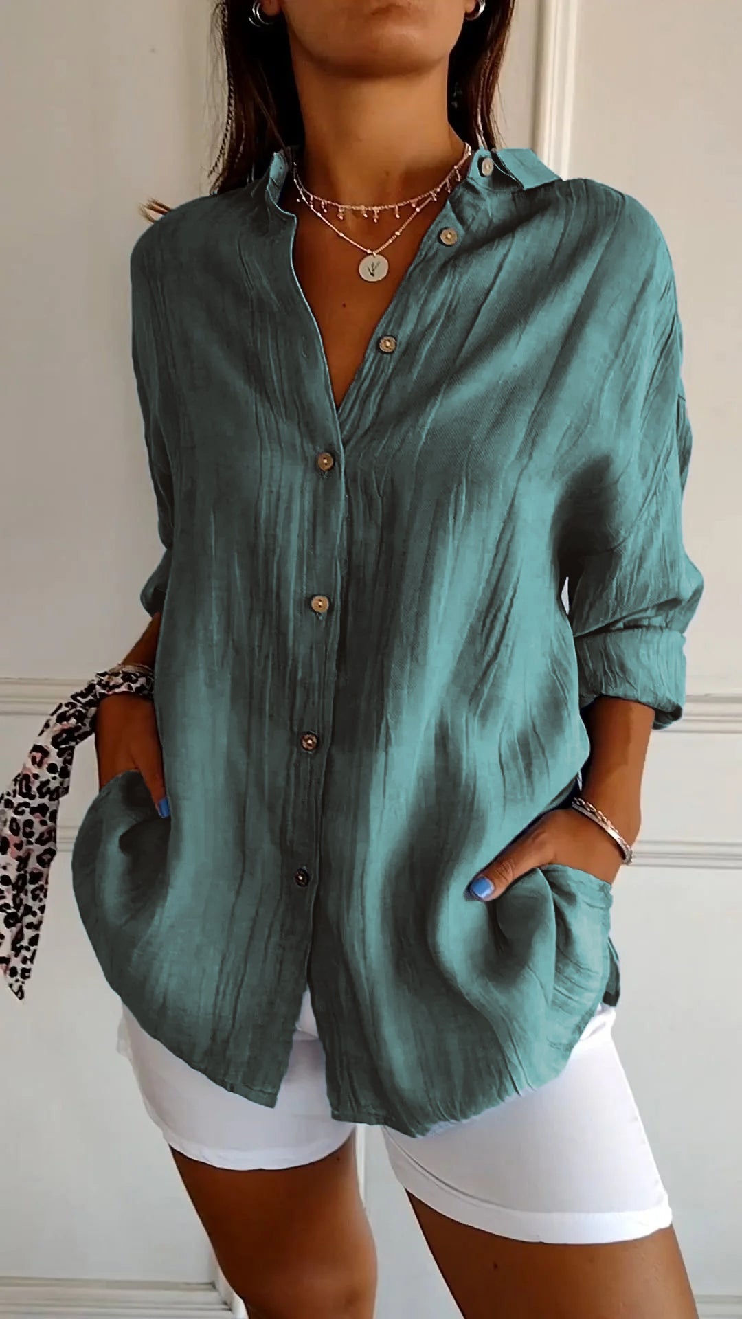 Variant image for Dam Blus Strukturerad Veckad Bomull Relaxed Fit-31