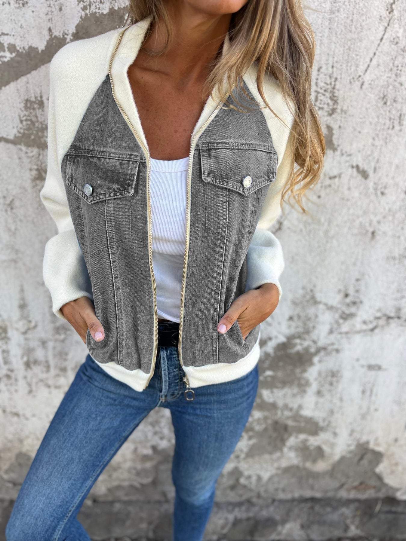 Dam Denimjacka Trendig Design Hållbar-6