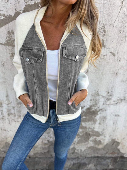 Dam Denimjacka Trendig Design Hållbar-6