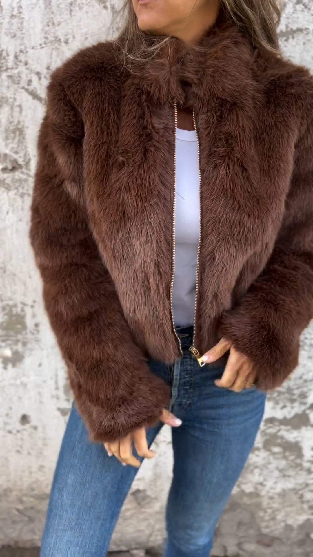 Damjacka Konstpäls Hög Krage Syntetisk Elegant Jacka för Vardags och Fest-1