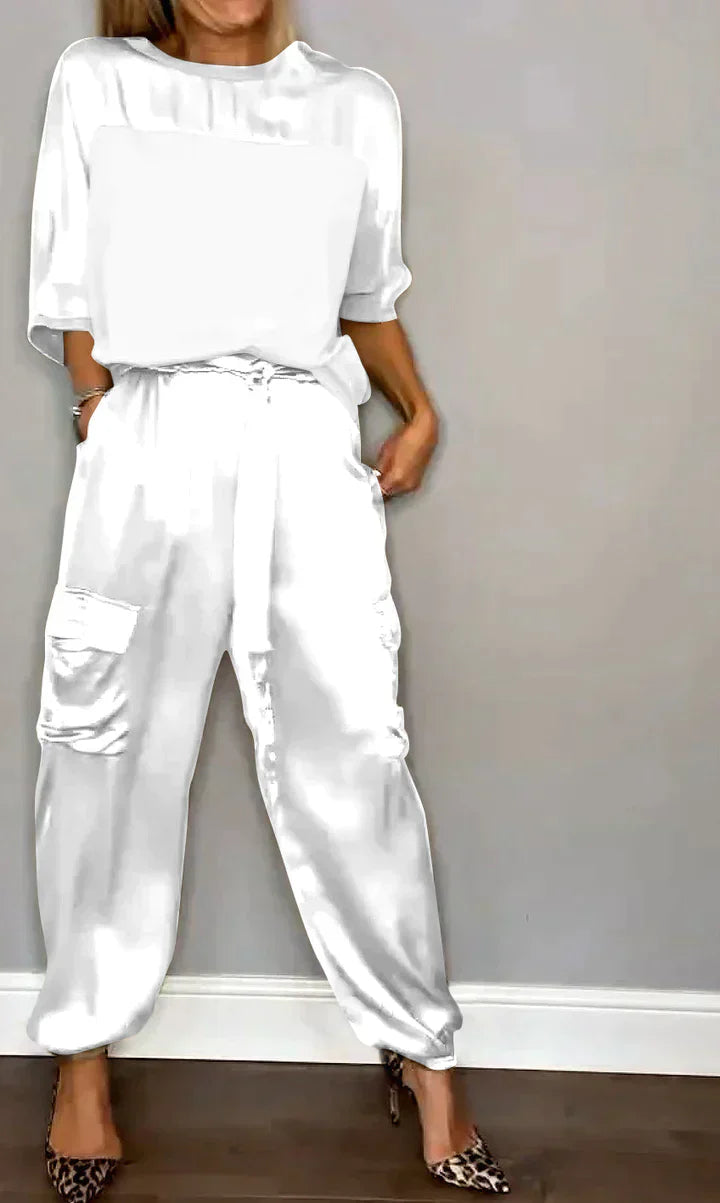 Variant image for Kvinnors Tvådelad Dräkt Satin Blus och Byxor-25