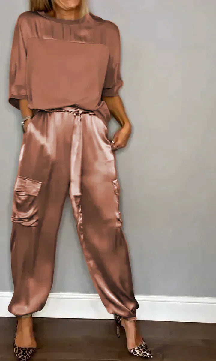 Variant image for Kvinnors Tvådelad Dräkt Satin Blus och Byxor-57