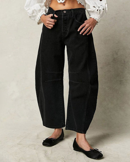 Kvinnors Raka Jeans Klassisk Passform Denim-1
