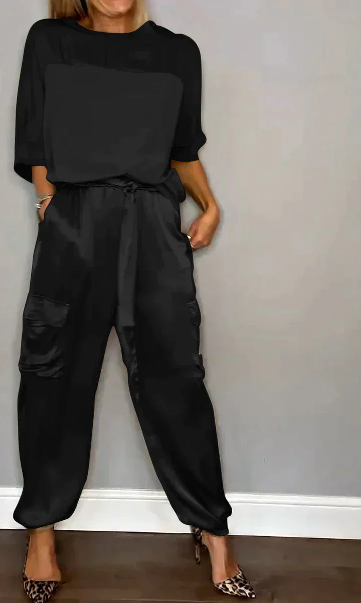 Dam Jumpsuit Halvlång Topp Satin Elegant Komfortabel Stil 12