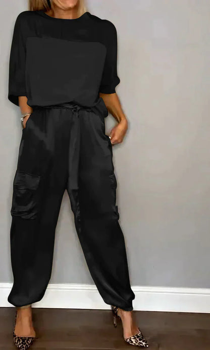 Dam Jumpsuit Halvlång Topp Satin Elegant Komfortabel Stil 12
