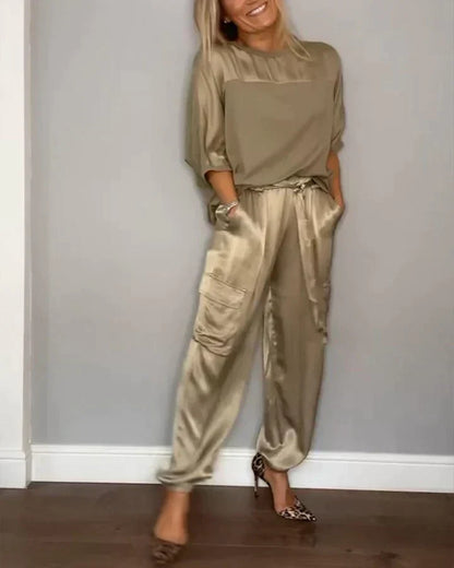 Dam Jumpsuit Halvlång Topp Satin Elegant Komfortabel Stil 7