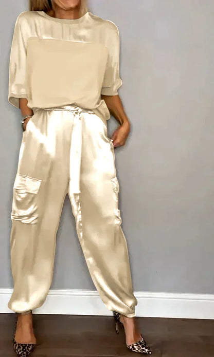 Variant image for Kvinnors Tvådelad Dräkt Satin Blus och Byxor-80