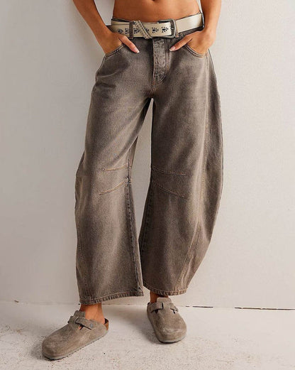 Kvinnors Raka Jeans Klassisk Passform Denim-2