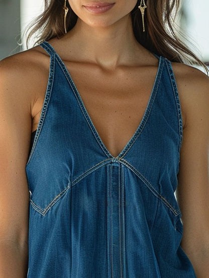 Kvinnors Blusväst V-hals Bomullsblandning Med Horisontella Sömmar 3