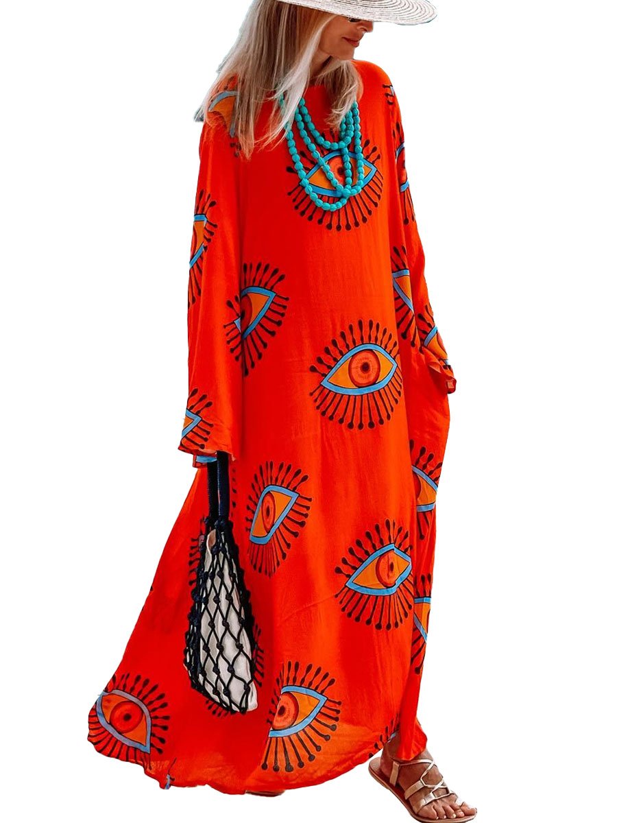 Variant image for Dam Maxiklänning Långärmad Polyester Rundhals Med Unikt Konstögonmönster-1