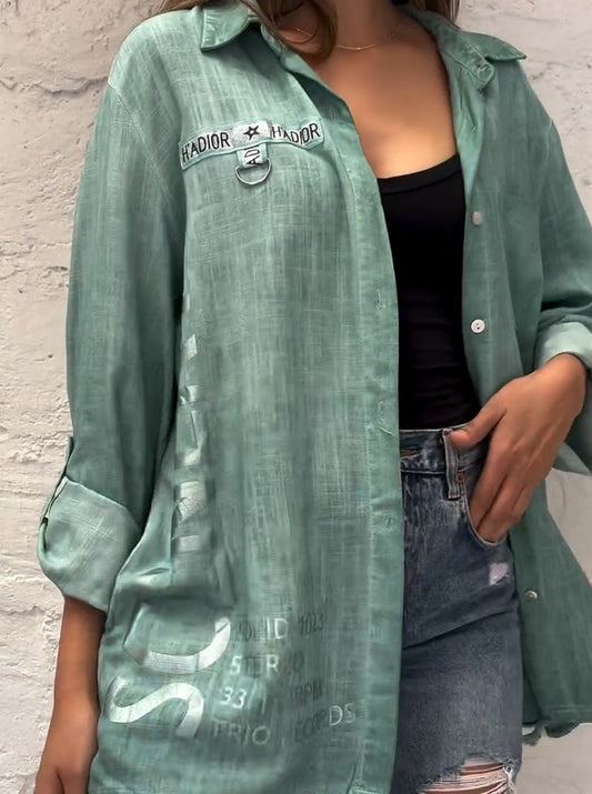 Dam Skjorta Luftig Bomull Elegant Stil-1