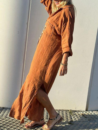Dam Skjortklänning Lång i Bomull och Linne - Elegant och Lätt Silhuett-6