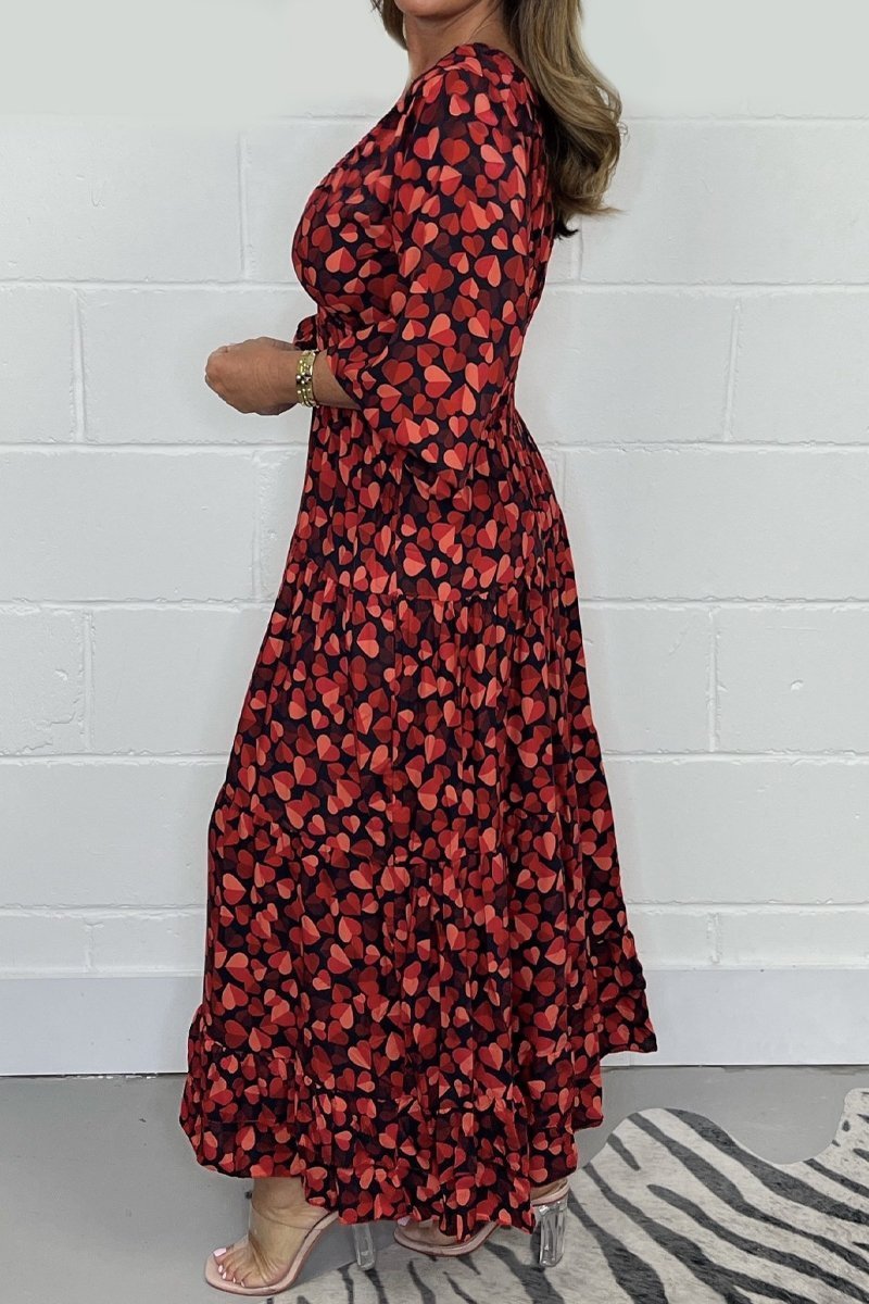 Dam Midi Klänning Smockad Bomull Elegant Långärmad-2