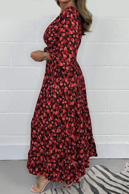 Dam Midi Klänning Smockad Bomull Elegant Långärmad-2