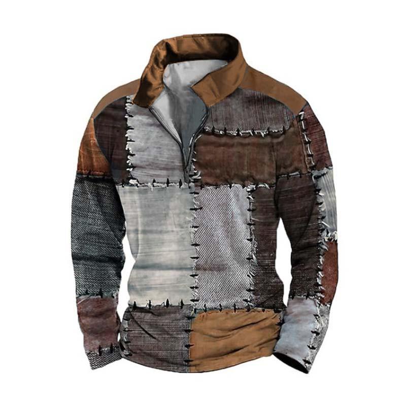 Variant image for Herr Poloshirt Långärmad 3D-tryck Dragkedja Högkvalitativt Tyg-25