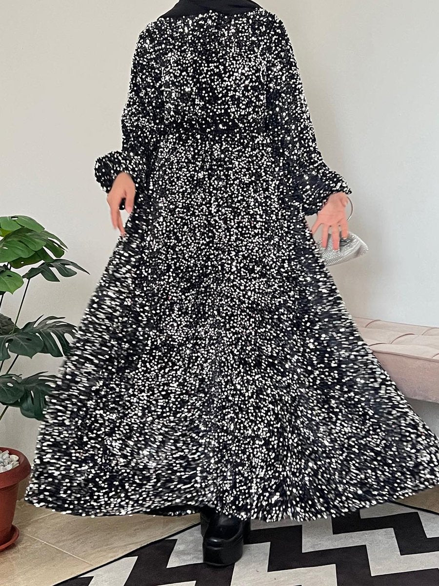 Variant image for Dam Paljettklänning Lång Ärmar Rund Halsringning Polyester-7