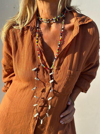 Dam Skjortklänning Lång i Bomull och Linne - Elegant och Lätt Silhuett-5