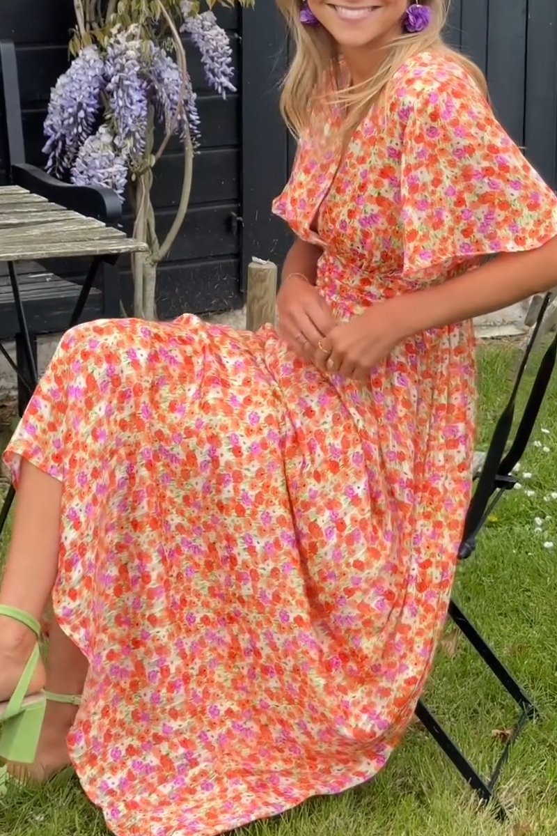 Långklänning Dam V-ringning Blommönster Bomull/Polyester 4