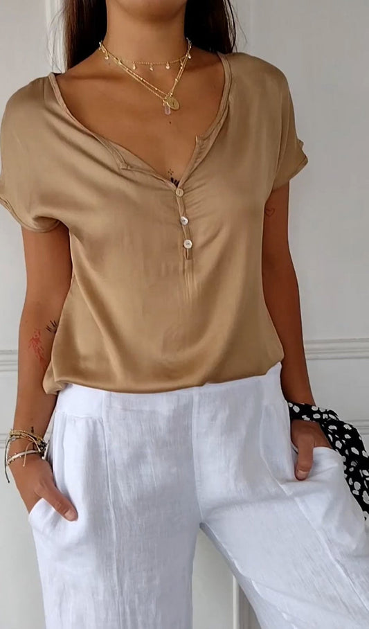 Dam Skjorta V-ringad Mjuk Bomull-1