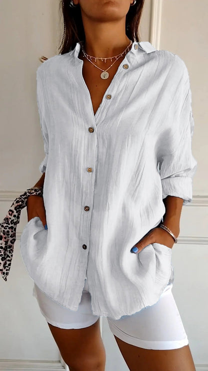 Variant image for Dam Blus Strukturerad Veckad Bomull Relaxed Fit-67
