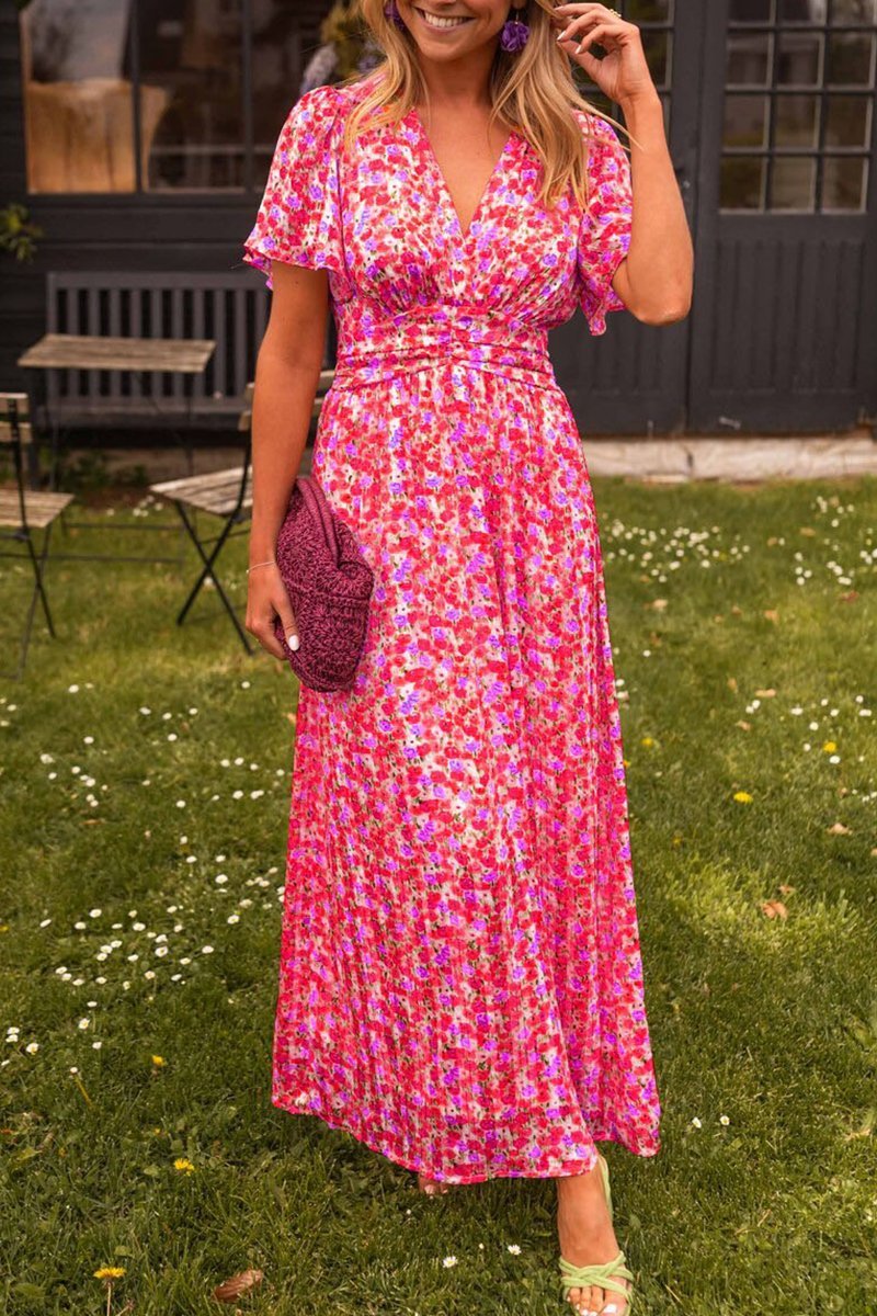 Långklänning Dam V-ringning Blommönster Bomull/Polyester 6