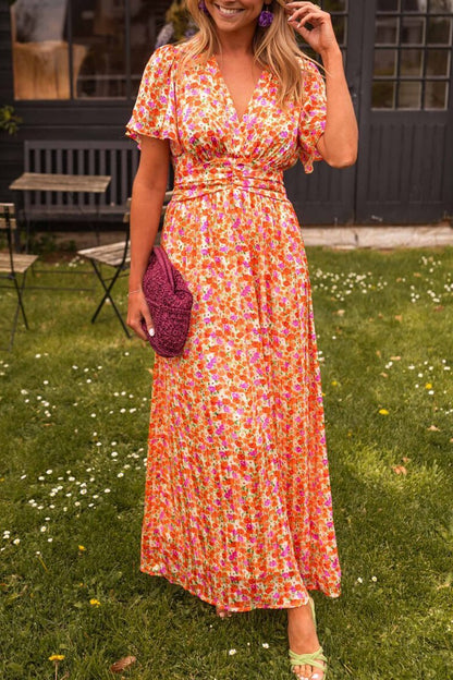 Långklänning Dam V-ringning Blommönster Bomull/Polyester 1