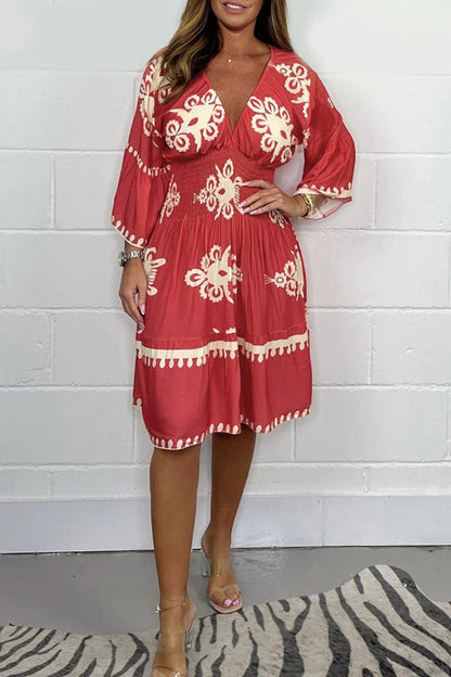 Dam Klänning V-ringning Polyester Mönstrad Elegant 2