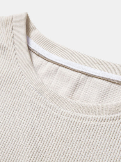 Dam T Shirt Ribbstickad Mjuk Bomull för Vardag och Kontor 6