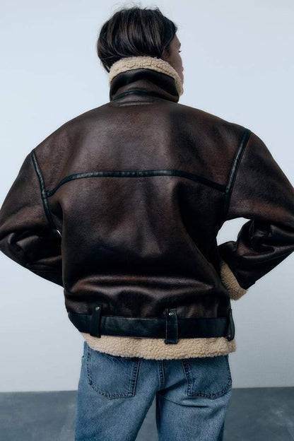 Herrjacka Syntetiskt Läder Med Kapell Modern Skiktad Design 3