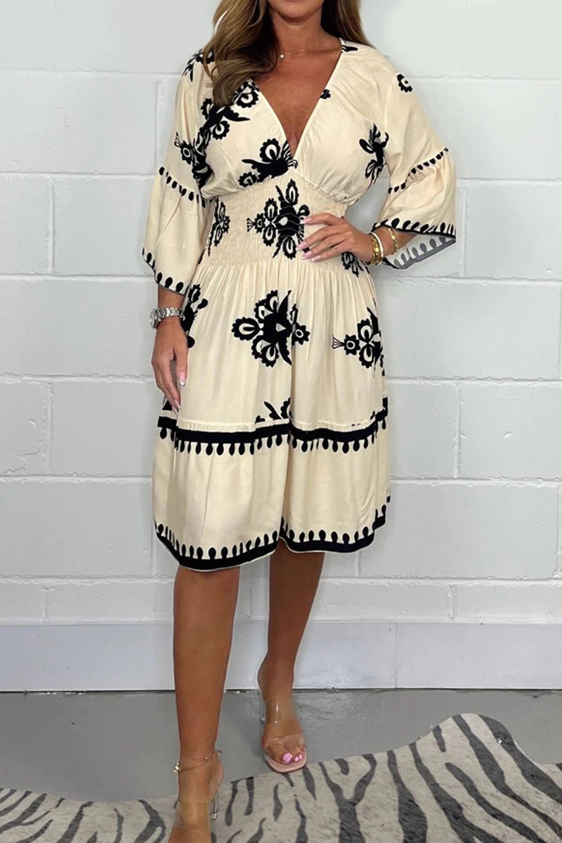 Dam Klänning V-ringning Polyester Mönstrad Elegant 11