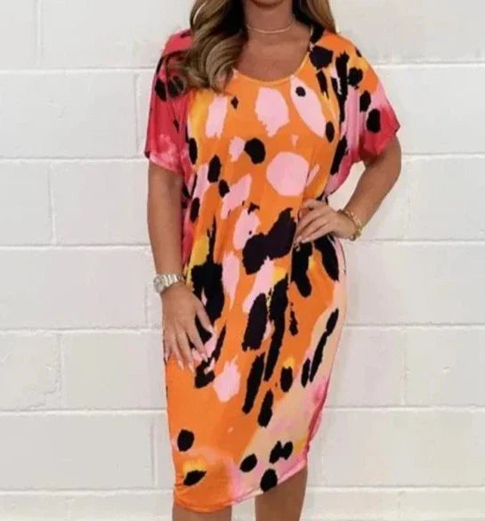 Dam Fritidsklänning Leopardmönster Lätt Viskos-2