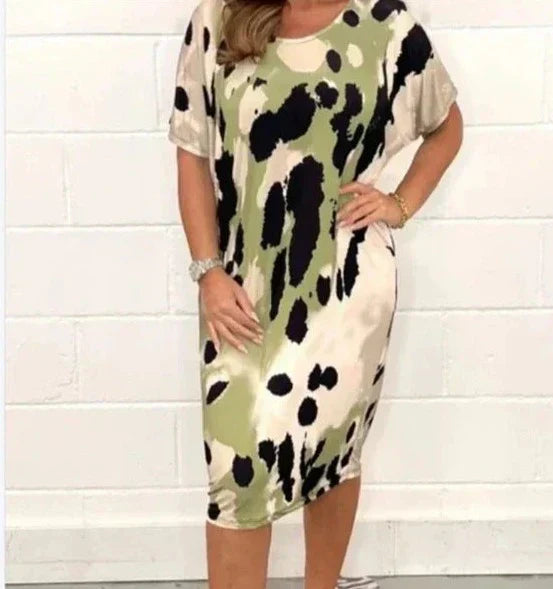 Dam Fritidsklänning Leopardmönster Lätt Viskos-3