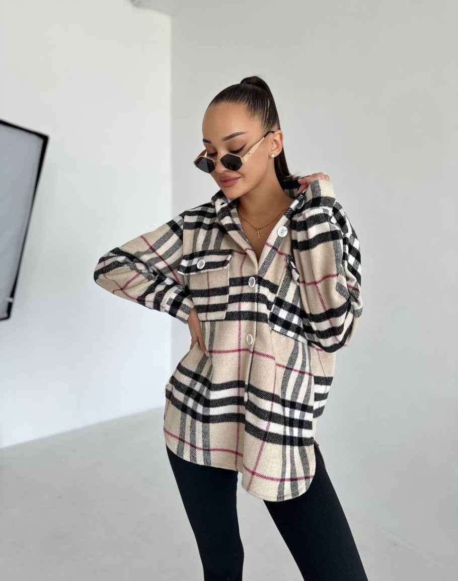 Damjacka Caro Rutigt Mönster Högkvalitativt Tyg för Hösten 2