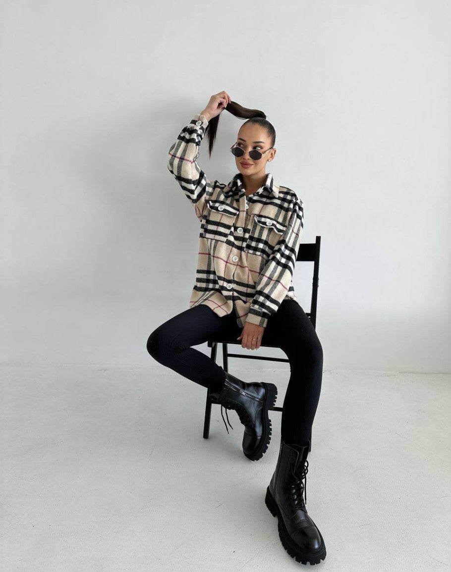 Damjacka Caro Rutigt Mönster Högkvalitativt Tyg för Hösten 6