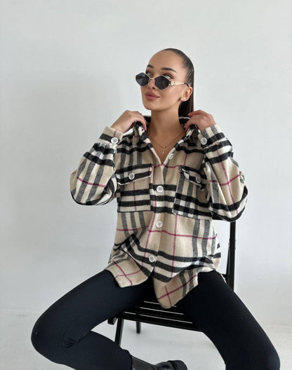 Damjacka Caro Rutigt Mönster Högkvalitativt Tyg för Hösten 11