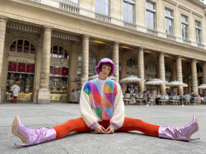 Dam Stickad Tröja Färgglad Mjuk Akrylblandning-3