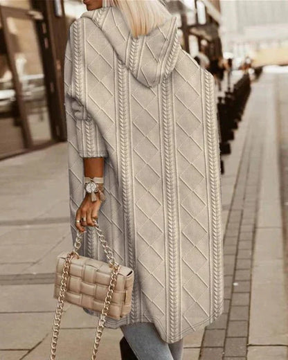 Lång Kofta Cardigan Dam i Bekväm Bomullsmix med Huva-2