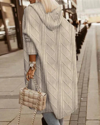 Kvinnors Extra Lång Jacka med Huva Mjuk Textil-2