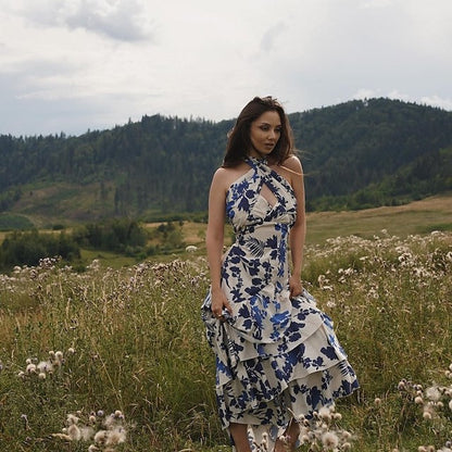 Variant image for Kvinna Blommaklänning Ruffles Högkvalitativt Tyg-1