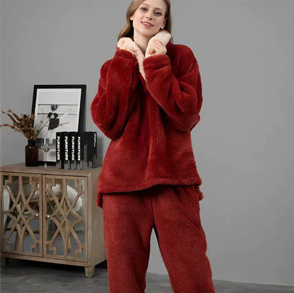 Dam Pyjamas Set Långärmad Fleece med Matchande Pyjamasbyxor-2